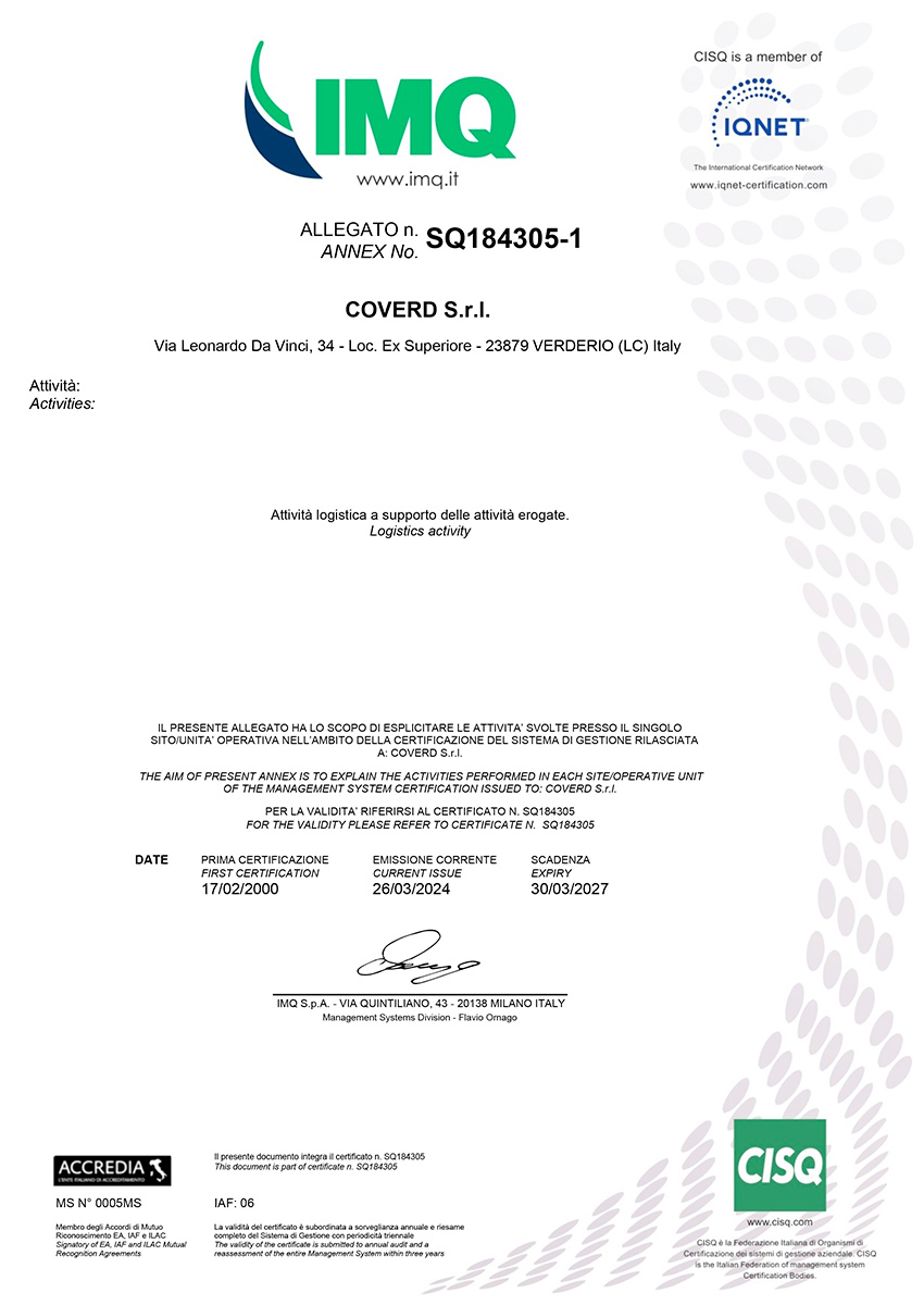 Sistema Qualità Certificata ISO 9001: 2015 Sistema Qualità Certificata ISO 9001: 2015 Coverd - BioEdilizia - Isolare secondo natura