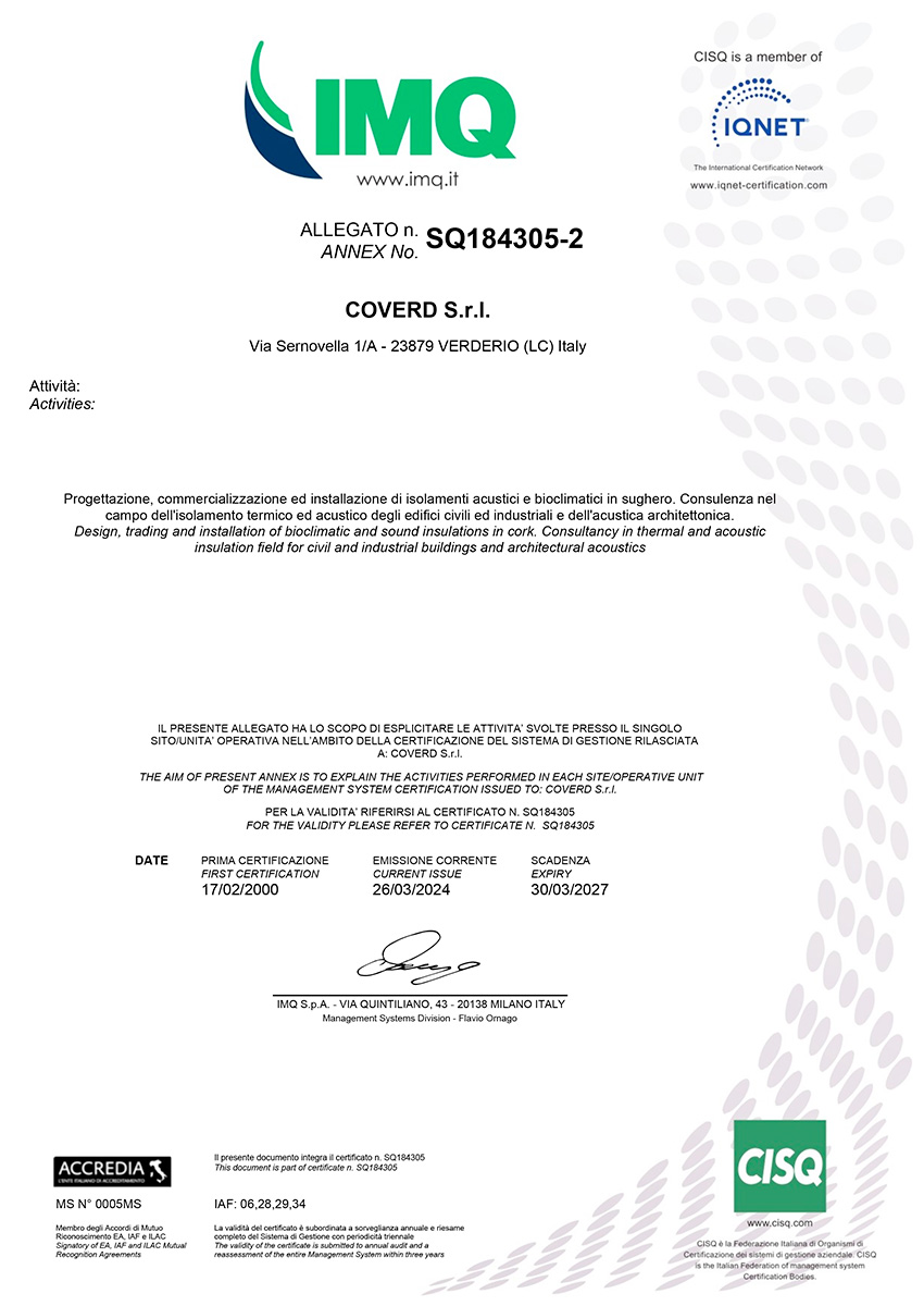 Sistema Qualità Certificata ISO 9001: 2015 Sistema Qualità Certificata ISO 9001: 2015 Coverd - BioEdilizia - Isolare secondo natura