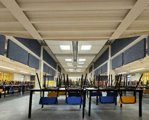 Mensa scolastica Scuola secondaria Pascoli di Curno (BG) - Isolamento acustico Mensa scolastica Scuola secondaria Pascoli di Curno (BG) - Isolamento acustico Coverd - BioEdilizia - Isolare secondo natura Isolamento acustico